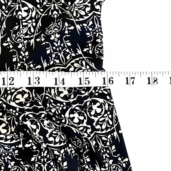 Max Studio A-Line Dress Size L Black & White Floral Print 3/4 Sleeves EUC - Picture 12 of 15